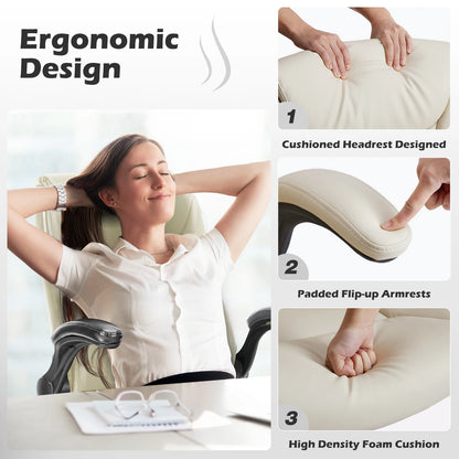 Ergonomic Office Chair Heavy Duty Task Desk Chair with Flip-Up Arms PU Leather Adjustable Swivel Rolling Gaming Chair