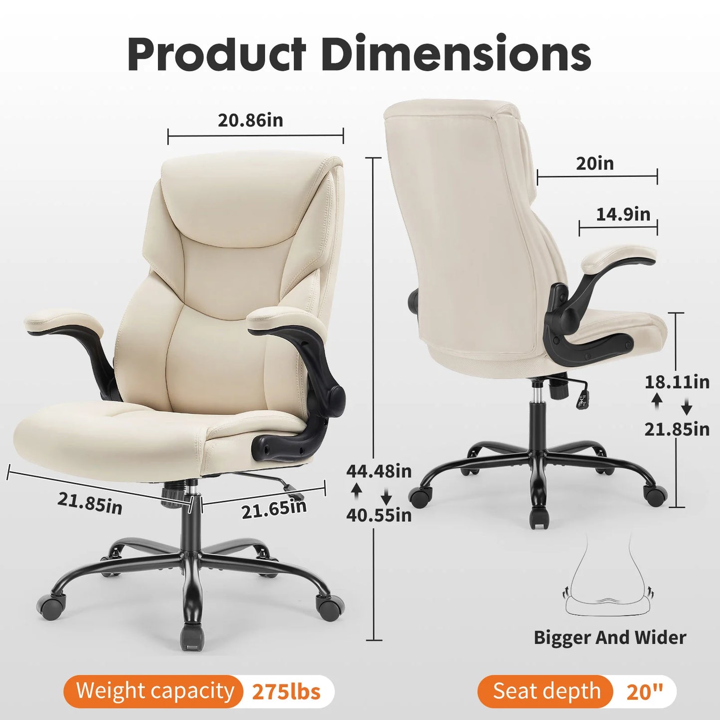 Ergonomic Office Chair Heavy Duty Task Desk Chair with Flip-Up Arms PU Leather Adjustable Swivel Rolling Gaming Chair