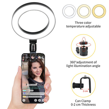 6.3 Inch LED Ring Lights round Lamp Selfie Live Streaming USB Desktop Clip for Youtube Macbook PC Laptop Computer Tiktok Stream