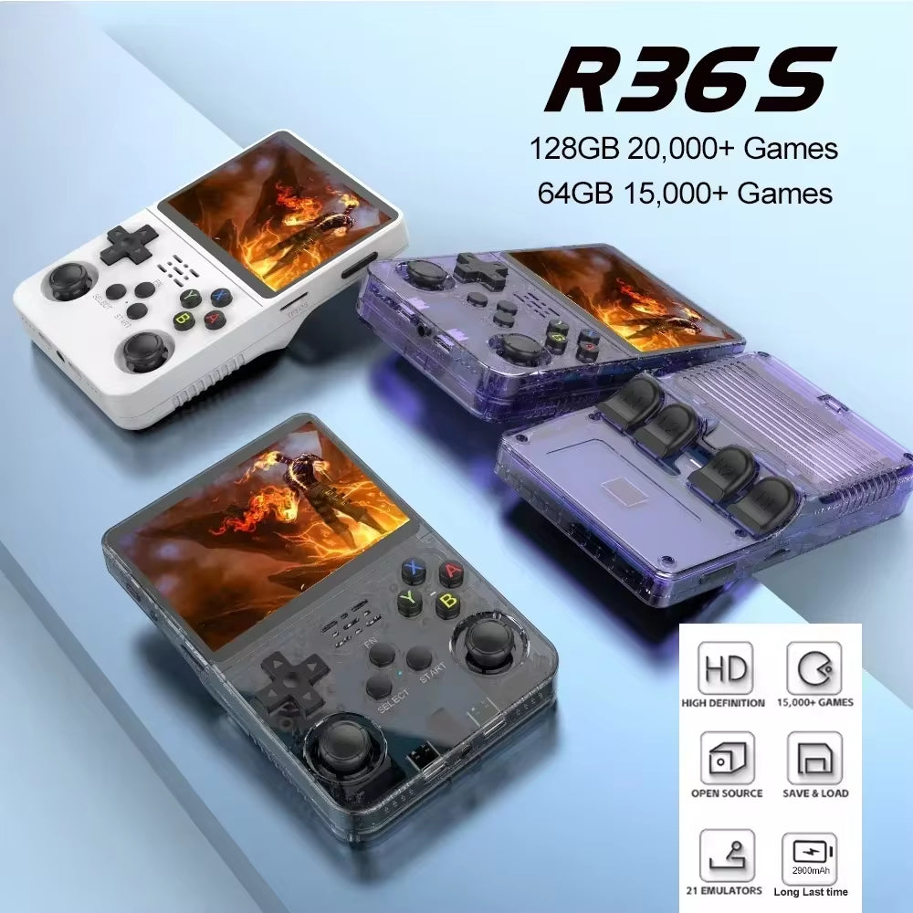 R36S Retro Handheld Game Console - 3.5" IPS Screen, Linux System, 64GB/128GB Games - Perfect Gift for Kids!