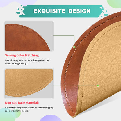 Mouse Pad，Round Mouse Pad，Pu Mouse Pad，Leather Mouse Pad with Stitched Edge Micro-Fiber Base with Non-Slip Waterproof，Mouse Pad for Computers，Laptop，Office & Home，9 X 9 Inch (Caramel Brown)