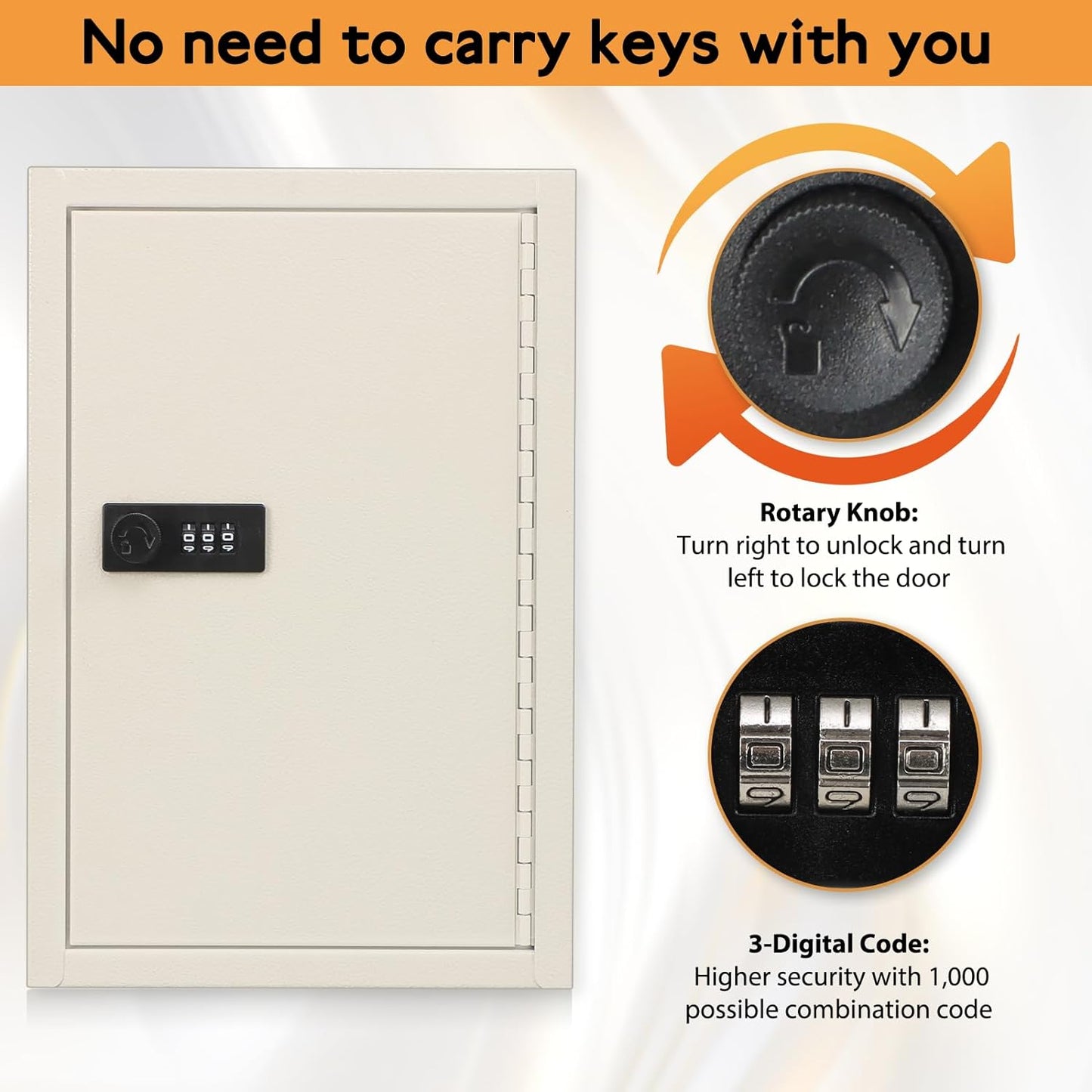 Key Storage Lock Box with Code,Locking Key Cabinet,40 Key Management Wall Mount with Combination Lock,Key Hooks & Tags Key Labels,(Beige,40 Key)
