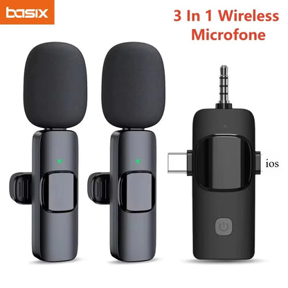 Mini Wireless Lavalier Microphone Noise Cancelling for Iphone Android Cameras - Portable Wireless Mic for Live Interviews