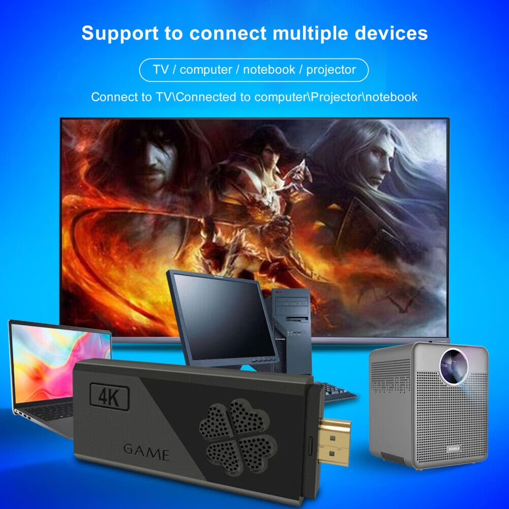 64GB 4K Video Game Stick with 20,000+ Games – Portable HDMI Retro Console, 2 Wireless Gamepads, Supports 4K TV Output, Ideal Gift for Kids