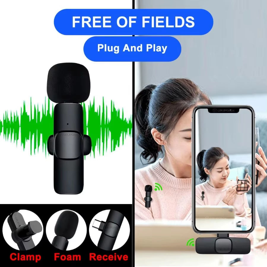 Mini Wireless Lavalier Microphone Noise Cancelling for Iphone Android Cameras - Portable Wireless Mic for Live Interviews