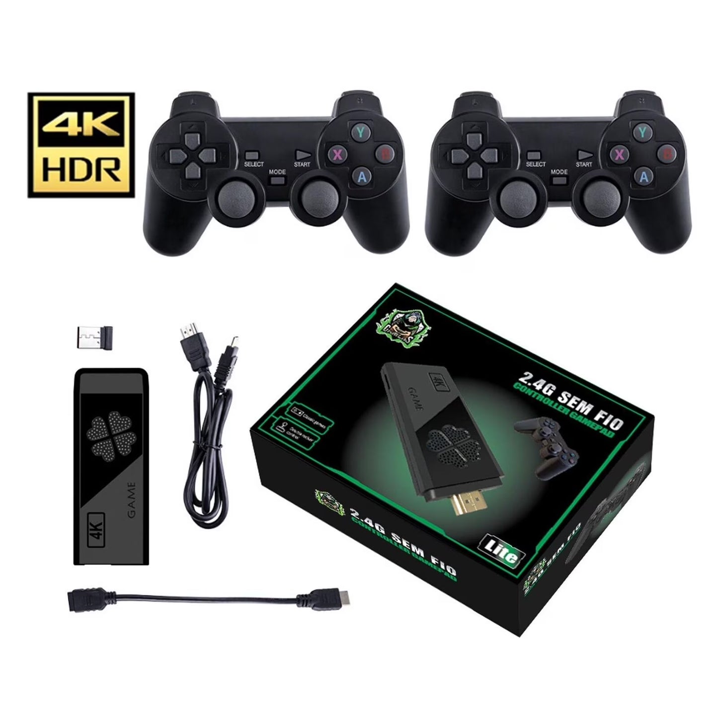 64GB 4K Video Game Stick with 20,000+ Games – Portable HDMI Retro Console, 2 Wireless Gamepads, Supports 4K TV Output, Ideal Gift for Kids