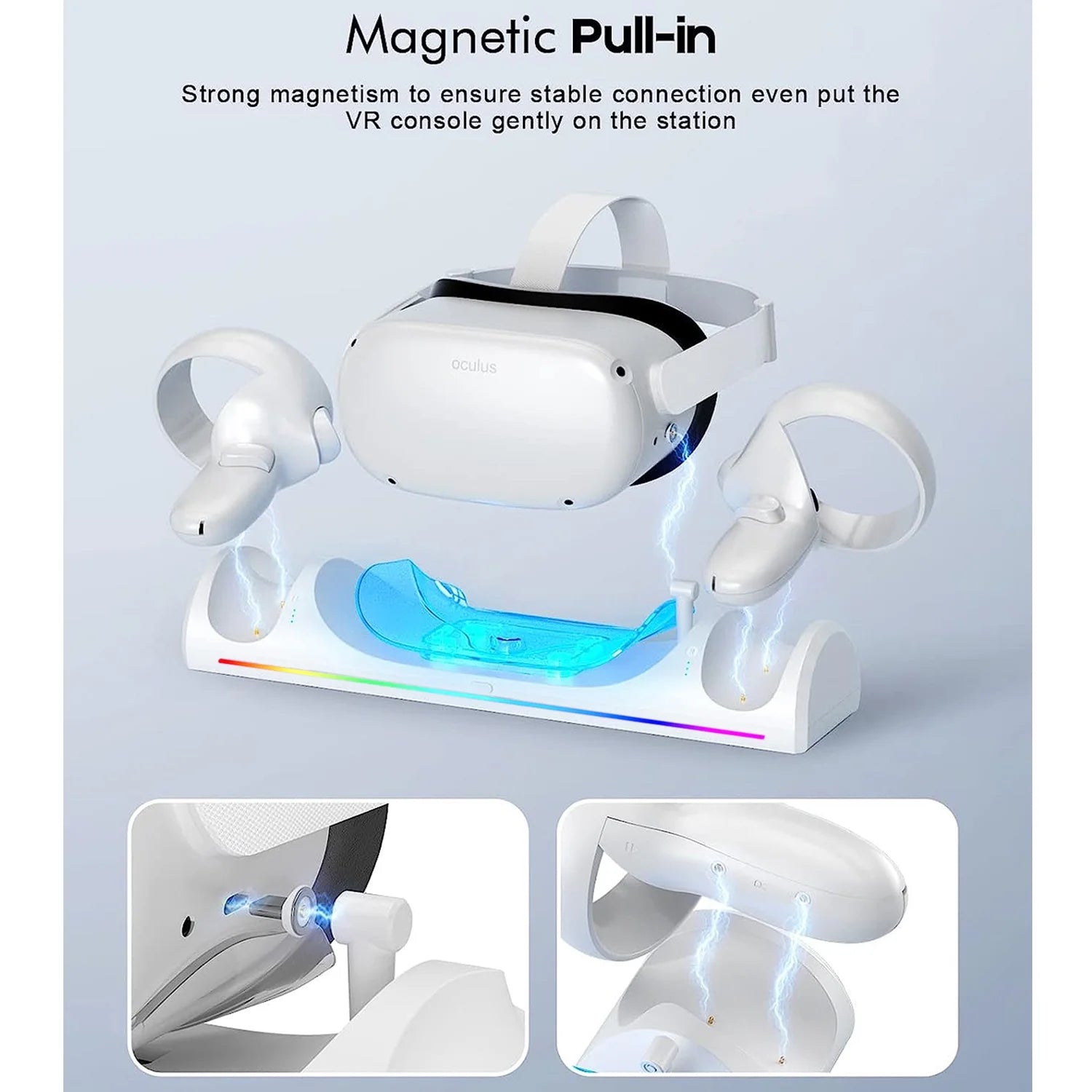 Fast Magnetic VR Charger for Oculus Quest 2 – Dual Controller Charging Station with RGB Atmosphere Light, 2x Rechargeable Batteries & Type-C Cable