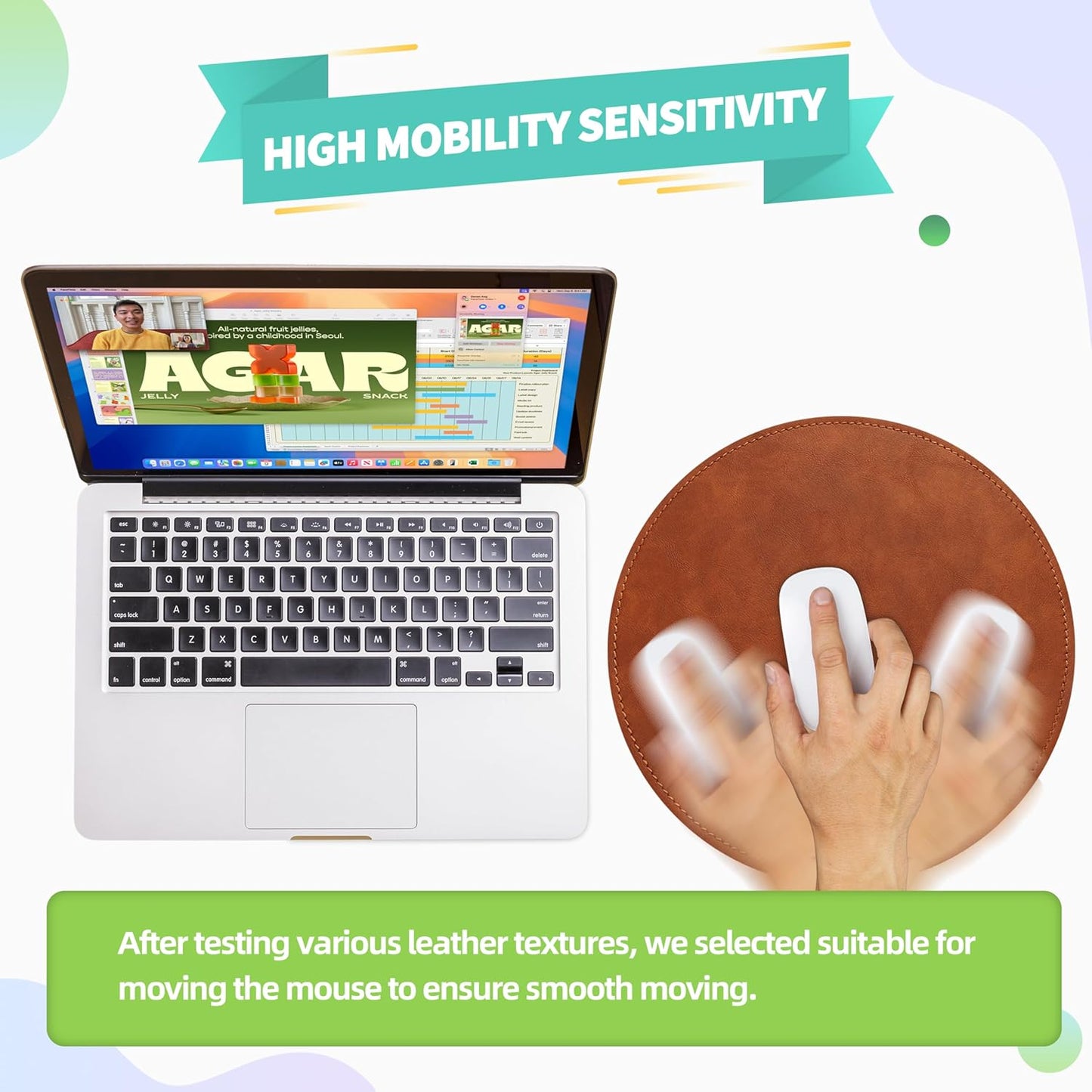 Mouse Pad，Round Mouse Pad，Pu Mouse Pad，Leather Mouse Pad with Stitched Edge Micro-Fiber Base with Non-Slip Waterproof，Mouse Pad for Computers，Laptop，Office & Home，9 X 9 Inch (Caramel Brown)