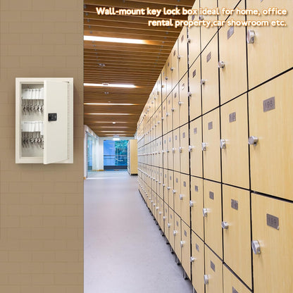 Key Storage Lock Box with Code,Locking Key Cabinet,40 Key Management Wall Mount with Combination Lock,Key Hooks & Tags Key Labels,(Beige,40 Key)