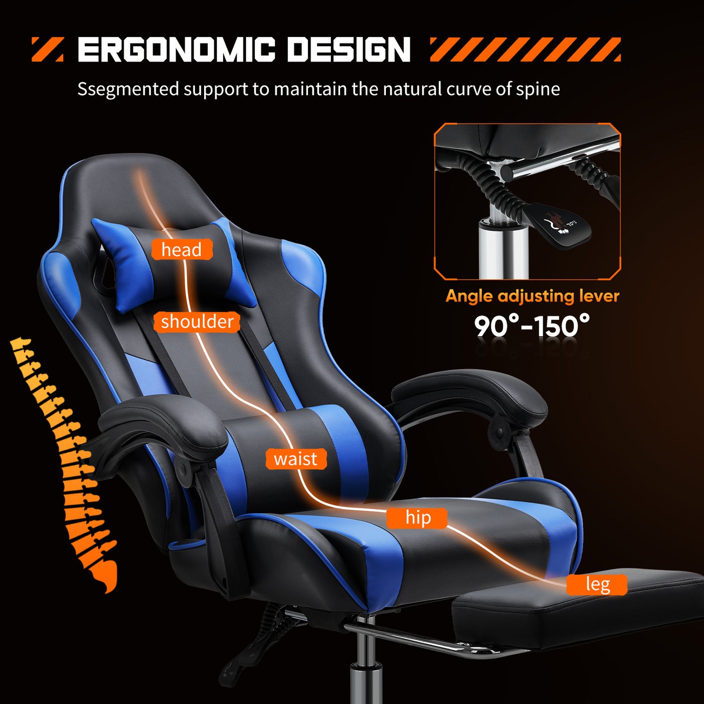 Sweetcrispy Ergonomic Gaming Chair – Reclining Racing Style with Lumbar Support