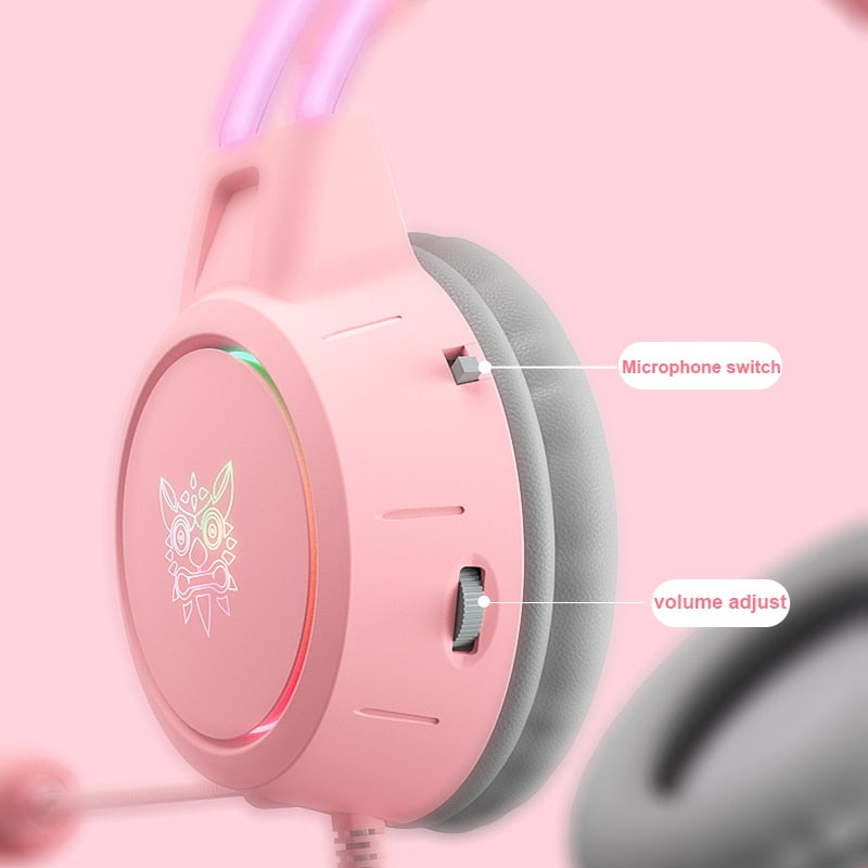 LED Wired Gaming Headset with Mic — Cat Ear & Classic Styles, USB, 20Hz–20kHz, Black & Pink