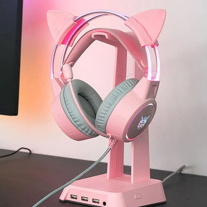 LED Wired Gaming Headset with Mic — Cat Ear & Classic Styles, USB, 20Hz–20kHz, Black & Pink