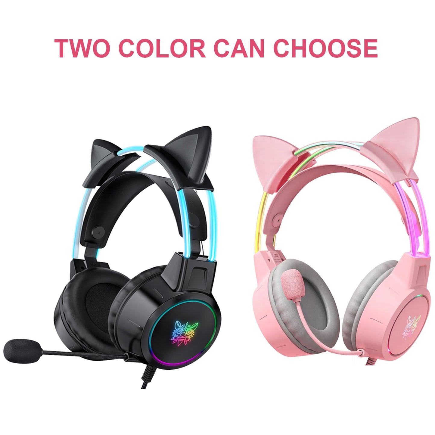 LED Wired Gaming Headset with Mic — Cat Ear & Classic Styles, USB, 20Hz–20kHz, Black & Pink