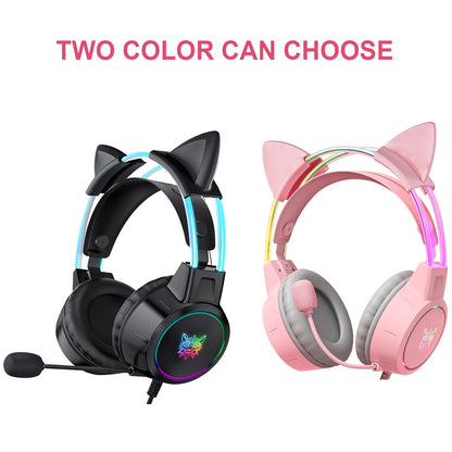 LED Wired Gaming Headset with Mic — Cat Ear & Classic Styles, USB, 20Hz–20kHz, Black & Pink