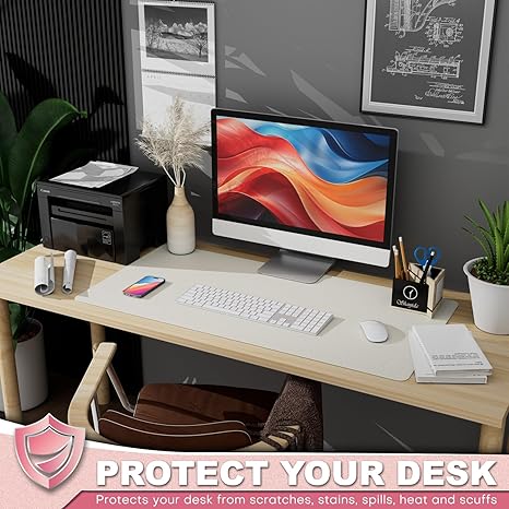K KNODEL Desk Pad , Waterproof Leather Desktop Protector  (White, 31.5" X 15.7")