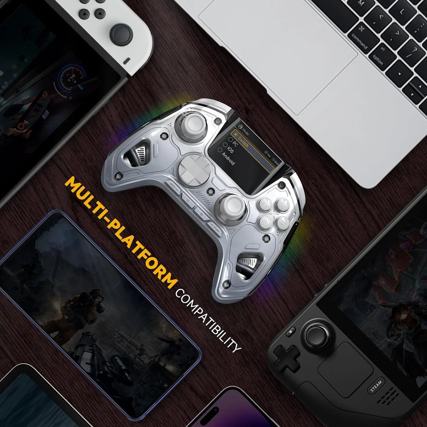 Manba One V2 Wireless Gaming Controller for Switch/Pc/Ios/Android Hall Effect Stick RGB Light 1800Mah with Charging Dock