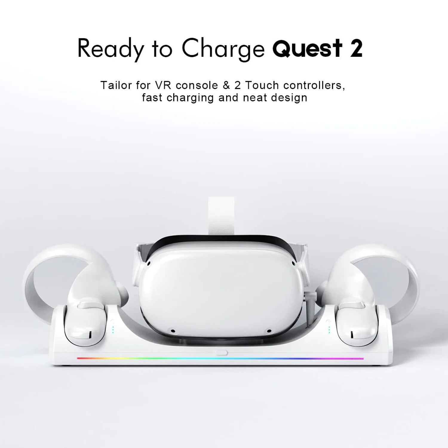 Fast Magnetic VR Charger for Oculus Quest 2 – Dual Controller Charging Station with RGB Atmosphere Light, 2x Rechargeable Batteries & Type-C Cable