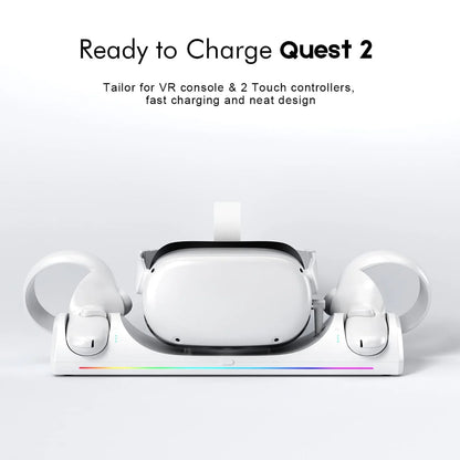 Fast Magnetic VR Charger for Oculus Quest 2 – Dual Controller Charging Station with RGB Atmosphere Light, 2x Rechargeable Batteries & Type-C Cable