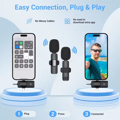 Mini Wireless Lavalier Microphone Noise Cancelling for Iphone Android Cameras - Portable Wireless Mic for Live Interviews