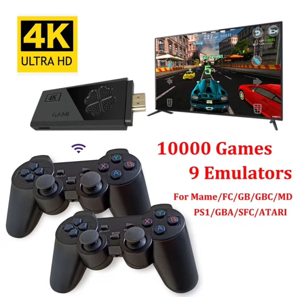 64GB 4K Video Game Stick with 20,000+ Games – Portable HDMI Retro Console, 2 Wireless Gamepads, Supports 4K TV Output, Ideal Gift for Kids