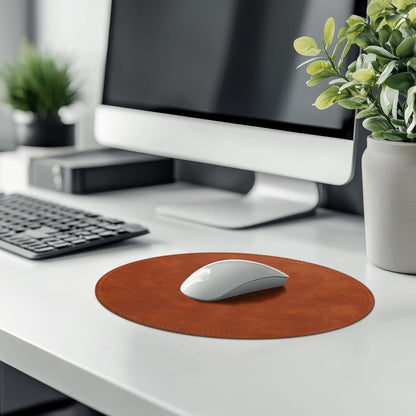 Mouse Pad，Round Mouse Pad，Pu Mouse Pad，Leather Mouse Pad with Stitched Edge Micro-Fiber Base with Non-Slip Waterproof，Mouse Pad for Computers，Laptop，Office & Home，9 X 9 Inch (Caramel Brown)
