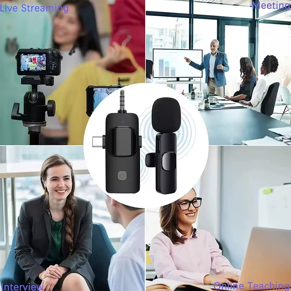 Mini Wireless Lavalier Microphone Noise Cancelling for Iphone Android Cameras - Portable Wireless Mic for Live Interviews