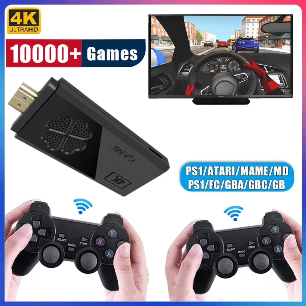 64GB 4K Video Game Stick with 20,000+ Games – Portable HDMI Retro Console, 2 Wireless Gamepads, Supports 4K TV Output, Ideal Gift for Kids