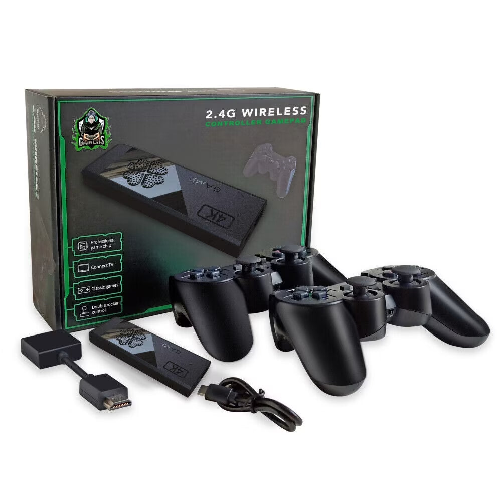 64GB 4K Video Game Stick with 20,000+ Games – Portable HDMI Retro Console, 2 Wireless Gamepads, Supports 4K TV Output, Ideal Gift for Kids